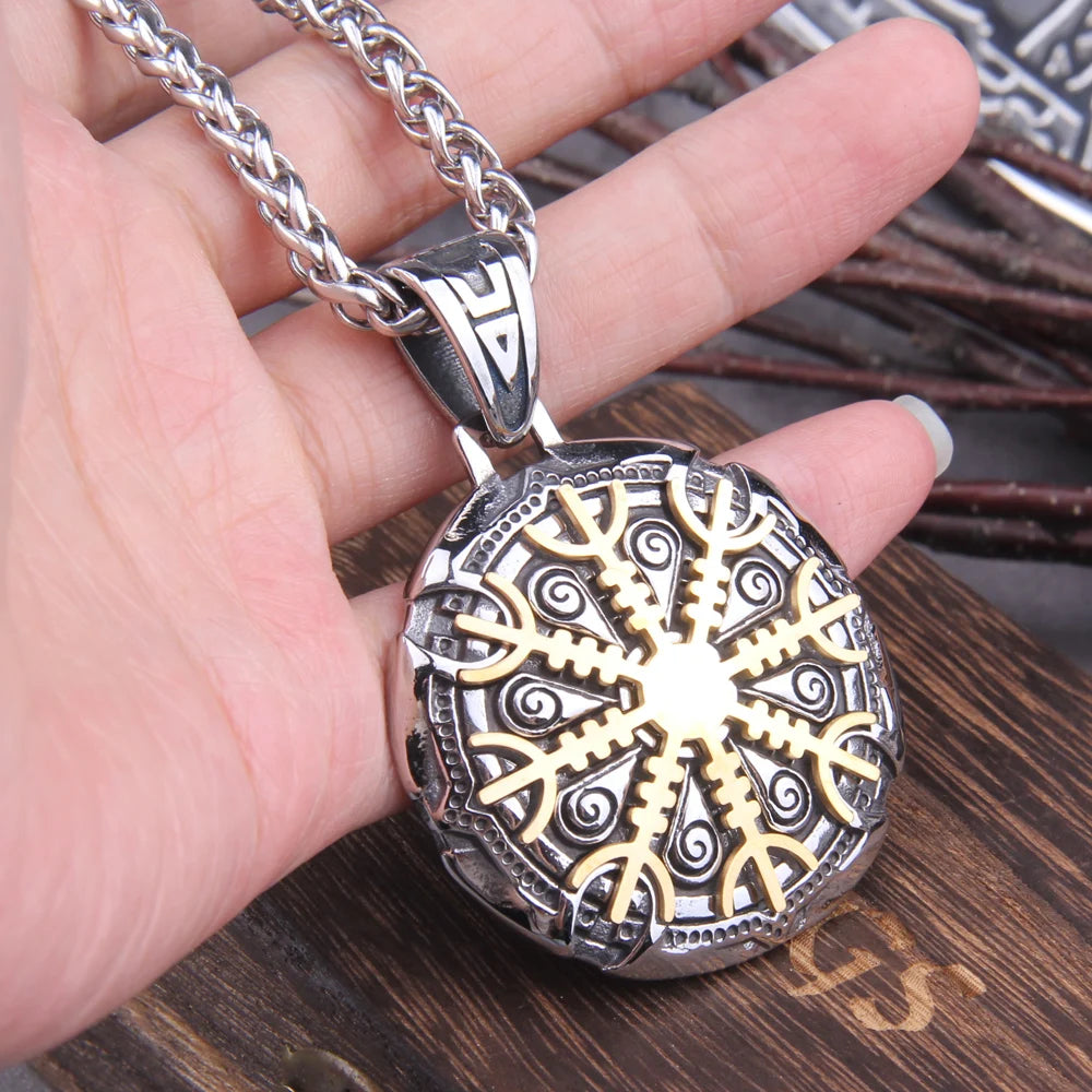 Stainless Steel Vegvisir Viking Mix Gold Color Rune Necklace Viking Scandinavian Norse Viking Necklace Men Christmas Gift