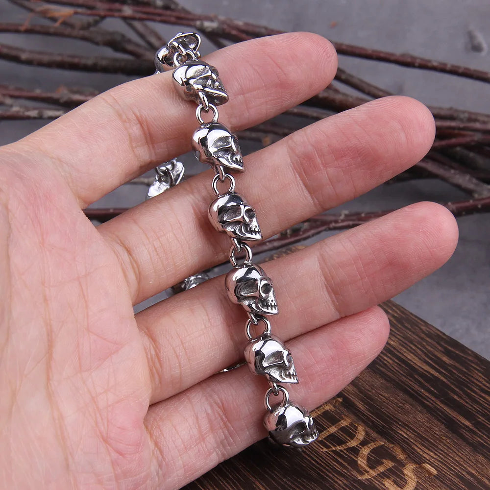 Stainless steel new design men punk skull chain bracelet men fashion stainless steel charm bracelet jewelry with box