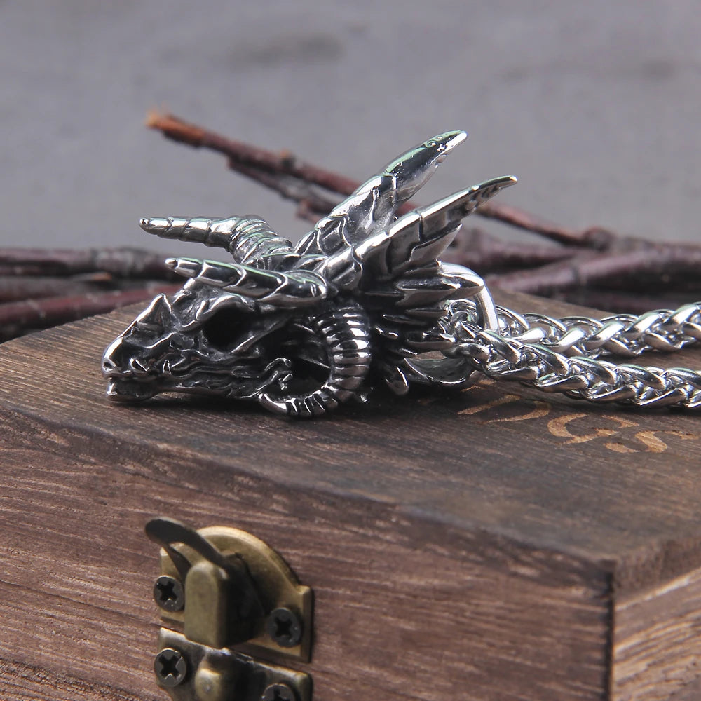 Dragon Pendant Necklaces Stainless Steel Jewelry Skull Head Necklace Punk Men Accessories Dragon Pendant Jewelry