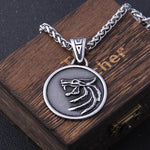 the Wizard wolf head pendant necklace for Geralt with a The Wild Hunt 3 Figure TV