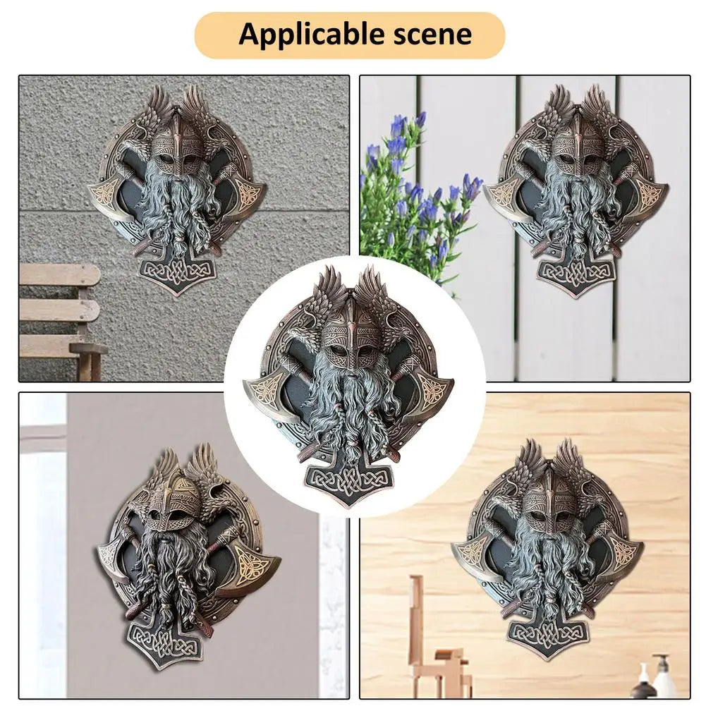 Viking Berserker Double Axe Valhalla Wall Sculpture Resin Ornaments Garden Figurine  Home Wall Plaque Decoration Warrior Statue