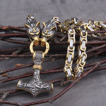 Gold Trimmed King Chain With Dragon Heads & Fenrir Pendant