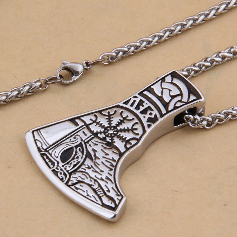 Dropshiping new arrival stainless steel Viking Mjolnir rune and Axe pendant necklace men gift