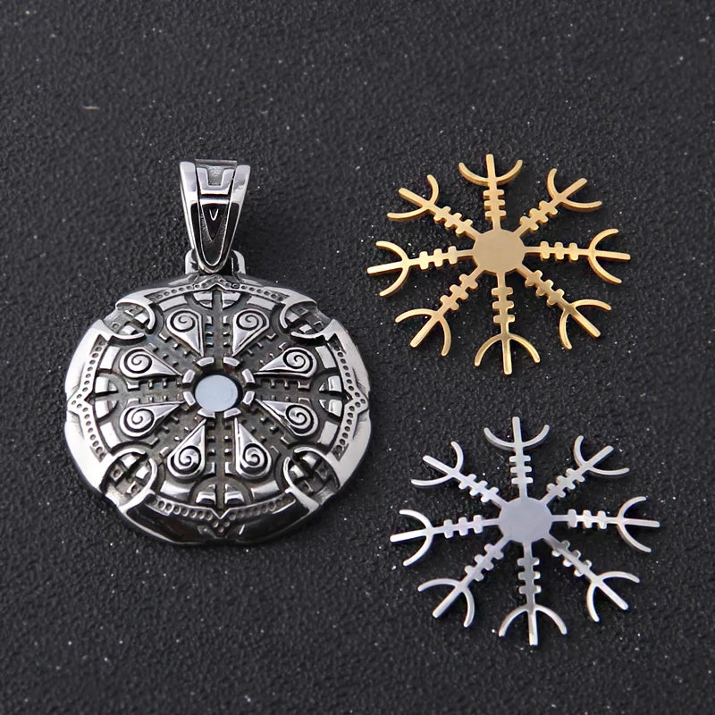 Stainless Steel Vegvisir Viking Mix Gold Color Rune Necklace Viking Scandinavian Norse Viking Necklace Men Christmas Gift