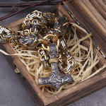 Gold Trimmed King Chain With Dragon Heads & Fenrir Pendant
