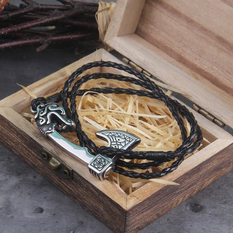 Men's Jewelry Axe Wrap Viking Bracelet Men's Leather Accessories Silver Color Hatchet Handmade Pirate Bracelet For Male