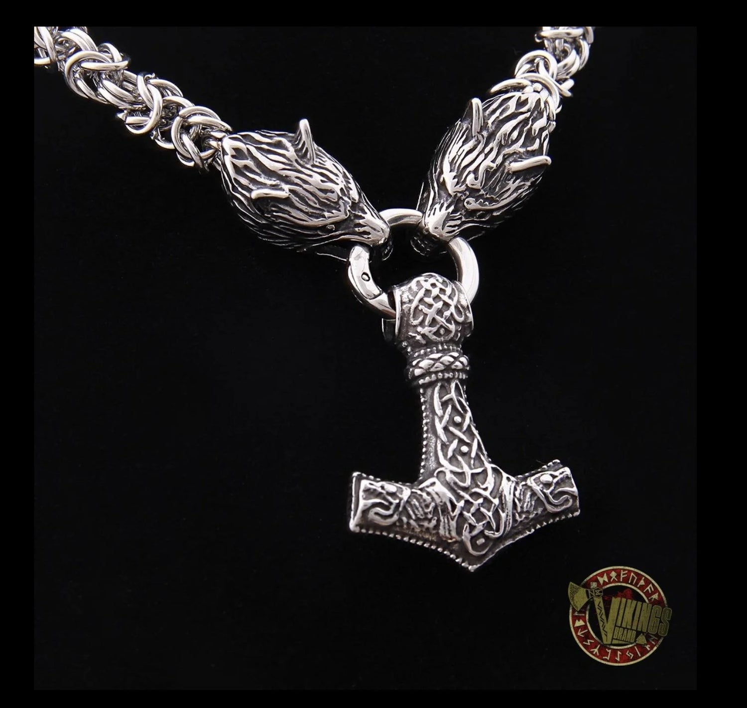 925 Sterling Silver Viking Bear Pendant Nekclace with stainless steel wolf chain as gift