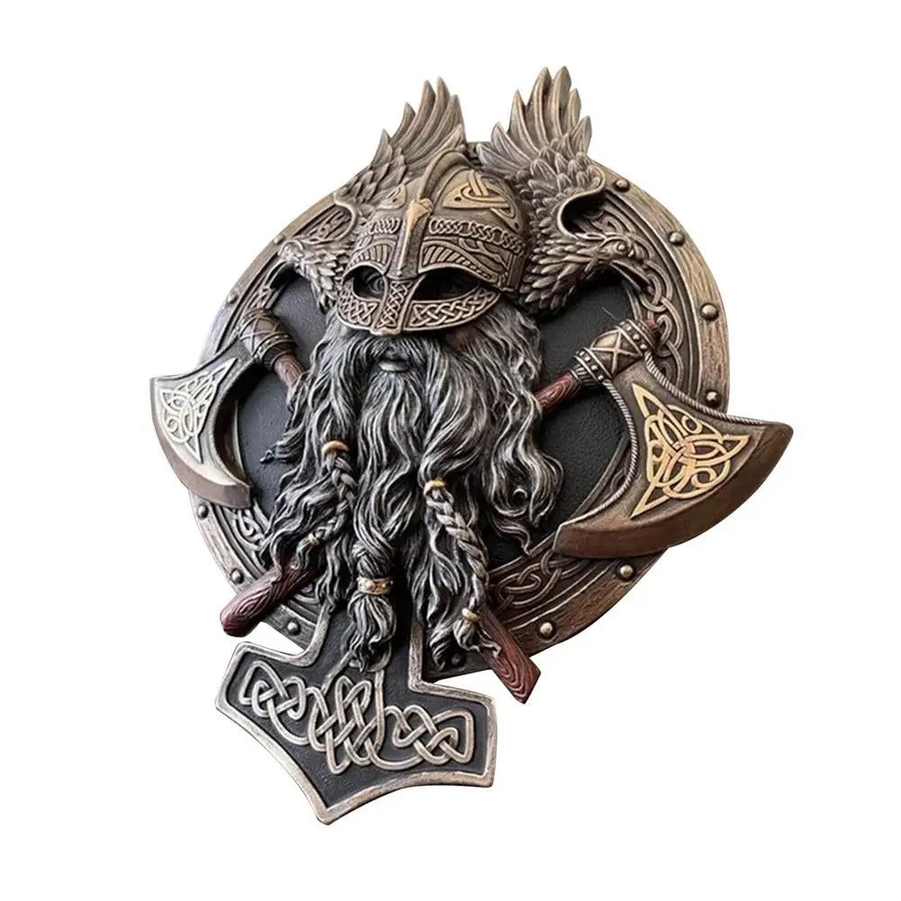 Viking Berserker Double Axe Valhalla Wall Sculpture Resin Ornaments Garden Figurine  Home Wall Plaque Decoration Warrior Statue