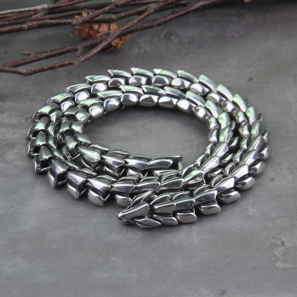 Viking Ouroboros vintage punk Necklace for men never fade stainless steel fashion Jewelry hippop street culture
