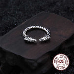 S925 Sterling Silver Viking Adjustable Goat Twist Ring with vintage viking wood box