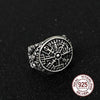 925 sterling silver Viking Vegvisir rune Shield adjustable ring with vintage viking wood box as gift