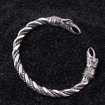 S925 Sterling Silver Viking Odin Raven Bangle with wood box as gift for men or women