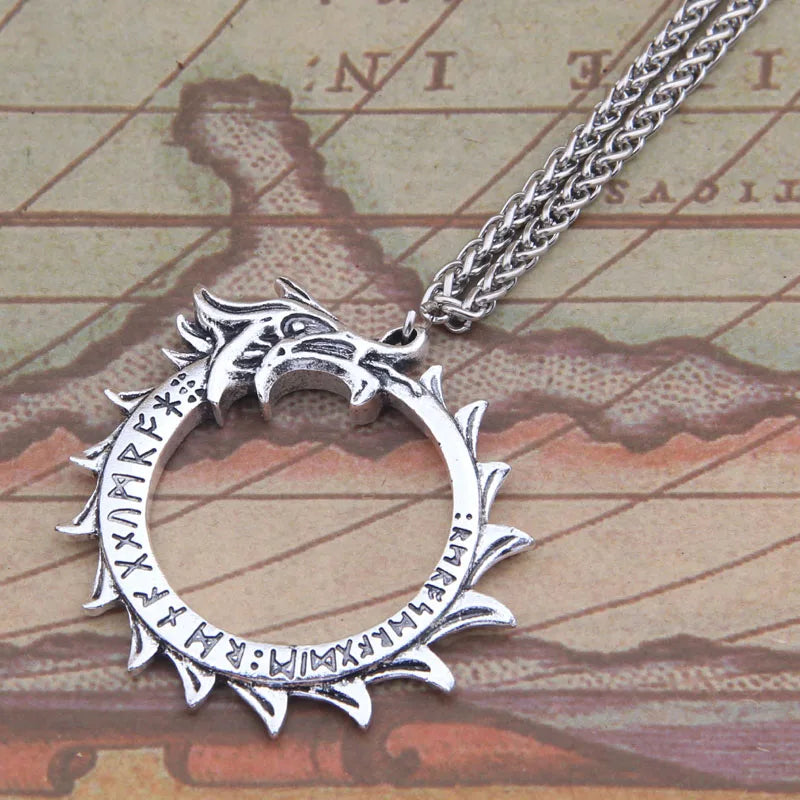 2018 Nordic Vikings Vegvisir round dragon pendant necklace for men gift with stainless steel chain