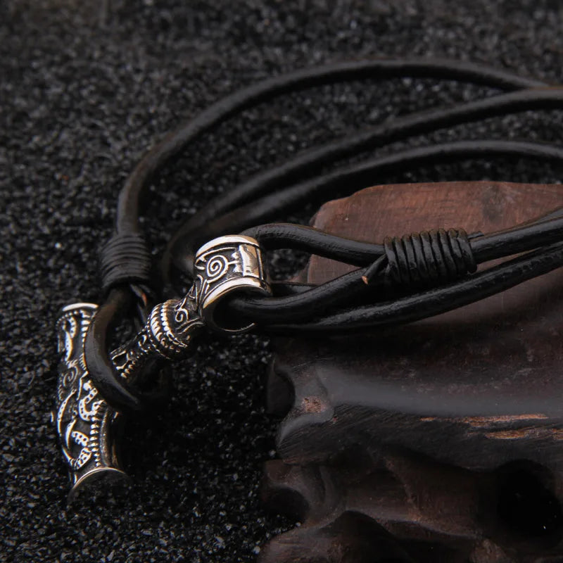 Dropshipping Stainless steel Viking thor hammer pendant hand made really leather Bracelet for men gift