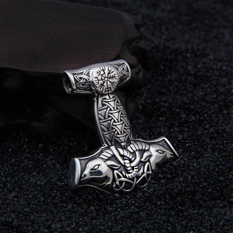 925 Sterling Silver Viking Goat Viking Thor hammer Pendant Nekclace with real leather and keel chain as gift