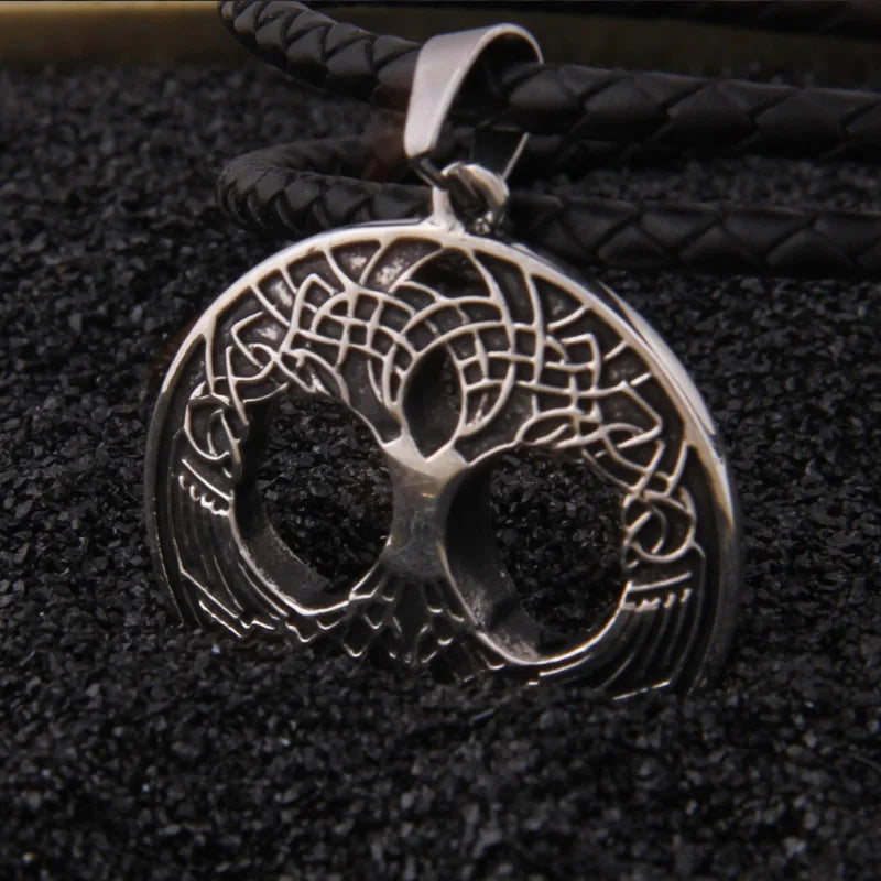 S925 sterling silver Norse Life of tree necklace with cow leather chain and keel chain and wood box as gift