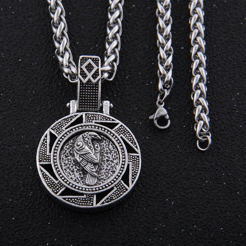 Odin Bear Wolf Raven Talisman Amulet Viking Necklace Wicca Bird Jewelry Knot Runes Neckless Wiccan Pagan Men Women Accessories