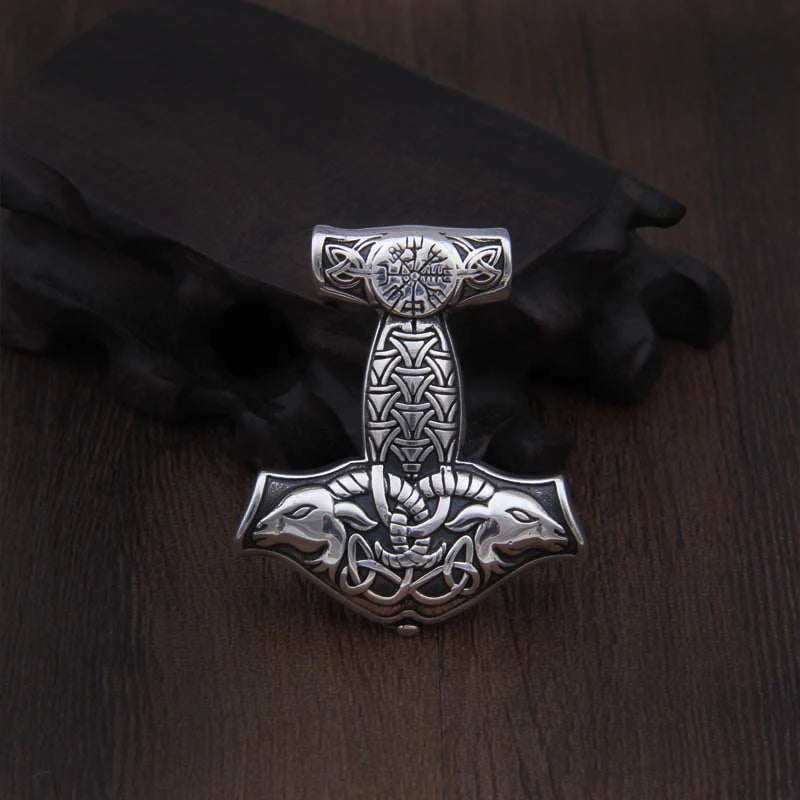925 Sterling Silver Viking Goat Viking Thor hammer Pendant Nekclace with real leather and keel chain as gift