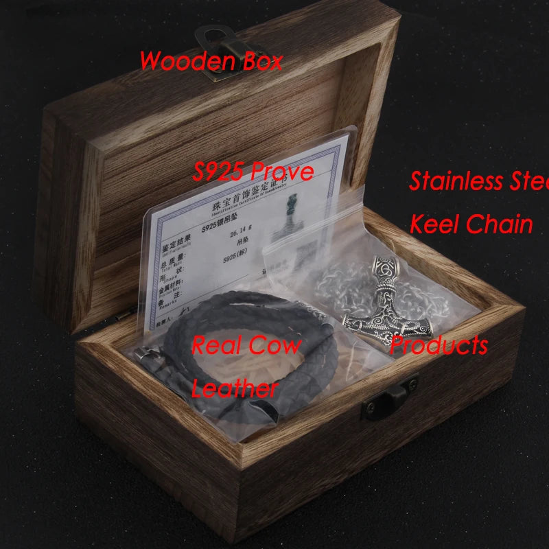 S925 sterling silver Norse Life of tree necklace with cow leather chain and keel chain and wood box as gift