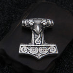 925 Sterling Silver Viking Raven thor hammer Pendant necklace with cow leather and keel chain as gift