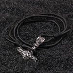 Dropshipping Stainless steel Viking thor hammer pendant hand made really leather Bracelet for men gift