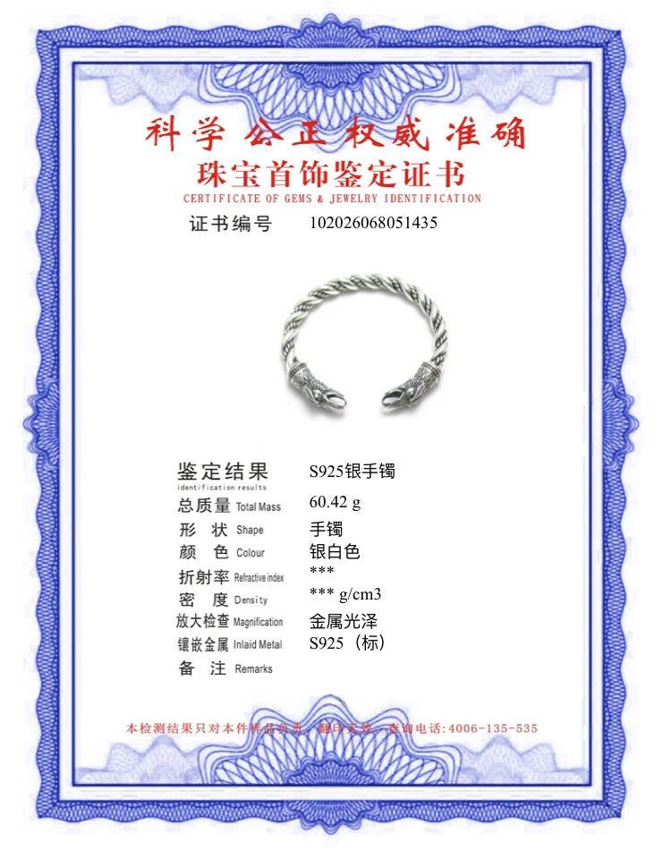 S925 Sterling Silver Viking Odin Raven Bangle with wood box as gift for men or women