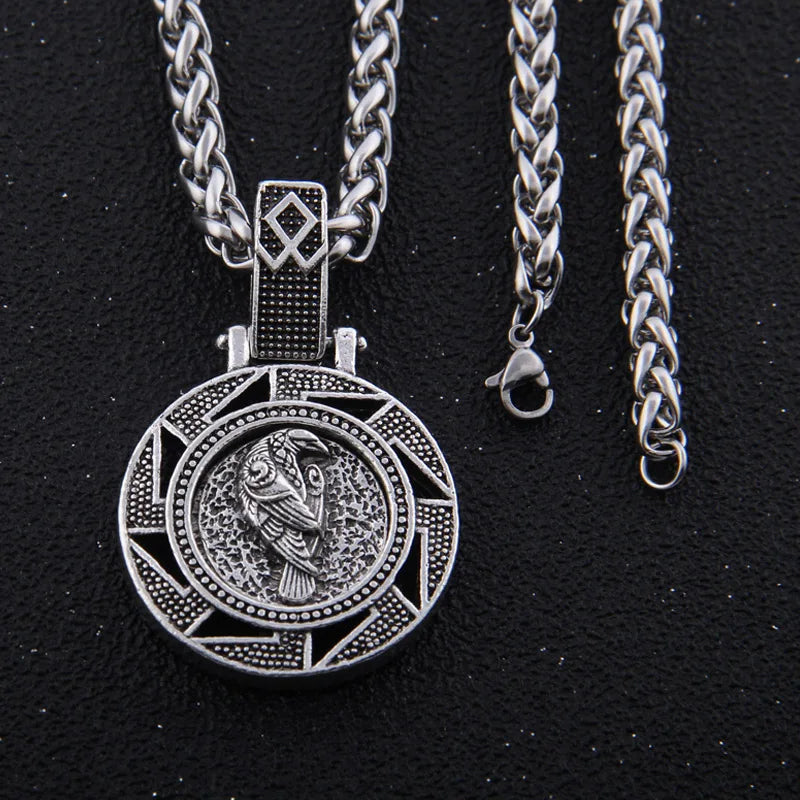 Odin Bear Wolf Raven Talisman Amulet Viking Necklace Wicca Bird Jewelry Knot Runes Neckless Wiccan Pagan Men Women Accessories