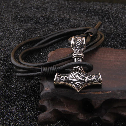 Dropshipping Stainless steel Viking thor hammer pendant hand made really leather Bracelet for men gift