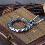 Never Fade Men Stainless steel Viking Self-devourer Ouroboros Valknut Amulet dragon Pendant Necklace with vikings wooden box