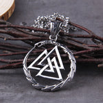 Never Fade Men Stainless steel Viking Self-devourer Ouroboros Valknut Amulet dragon Pendant Necklace with vikings wooden box