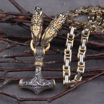 Gold Trimmed King Chain With Dragon Heads & Fenrir Pendant