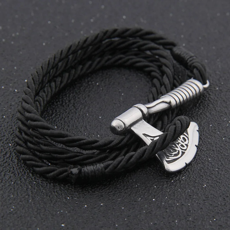 Men's Jewelry Axe Wrap Viking Bracelet Men's Leather Accessories Silver Color Hatchet Handmade Pirate Bracelet For Male