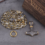 Gold Trimmed King Chain With Dragon Heads & Fenrir Pendant
