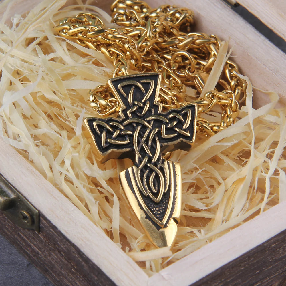 nordic freyr sword amulet stainless steel viking pendant necklace with wooden box as gift