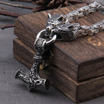 Gold Trimmed King Chain With Dragon Heads & Fenrir Pendant