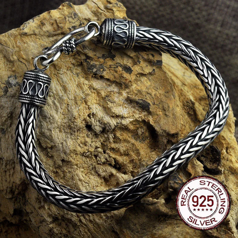 S925 Metal Making Antique Sterling Silver Vikings Bracelet as men gift with wood box