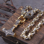 Gold Trimmed King Chain With Dragon Heads & Fenrir Pendant