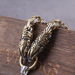Gold Trimmed King Chain With Dragon Heads & Fenrir Pendant