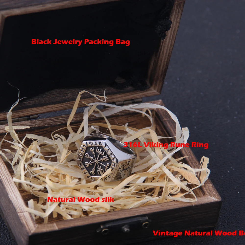 Never Fade Stainless Steel Viking Compass Runic Statement Rings Men Vintage Color Nordic Viking Totem Odin Men Rings Jewelry