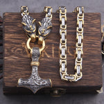 Gold Trimmed King Chain With Dragon Heads & Fenrir Pendant
