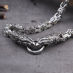 Gold Trimmed King Chain With Dragon Heads & Fenrir Pendant