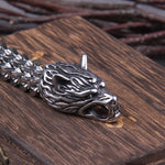 Never Fade Rock Viking Dragon Charm Bracelet Men's Stainless Steel Mesh Chain silver color Wolf Punk Bracelets Biker Jewelry