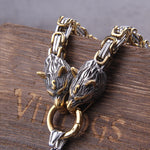 Gold Trimmed King Chain With Dragon Heads & Fenrir Pendant
