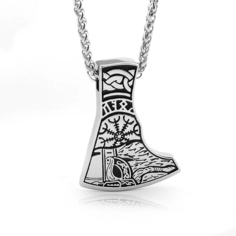 Dropshiping new arrival stainless steel Viking Mjolnir rune and Axe pendant necklace men gift