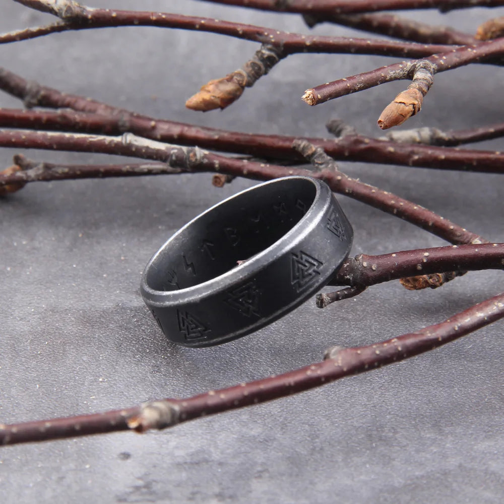 316L Stainless steel Odin Norse Viking Amulet Rune Fashion Style MEN and women fashion words RETRO Rings Jewelry with wooden box