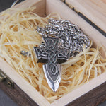 nordic freyr sword amulet stainless steel viking pendant necklace with wooden box as gift