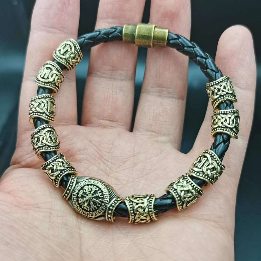 Norse Runes Bracelet Vikingo 13Pcs Runes Beads Vegvisir Compass Amulet Viking Bracelet Slavic Accessorier