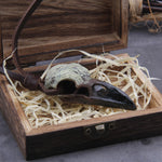 3D Goth Raven Skull Necklace Resin Replica Raven Magpie Crow Poe Gothic Gift,Halloween Raven Skull Necklace with wooden box