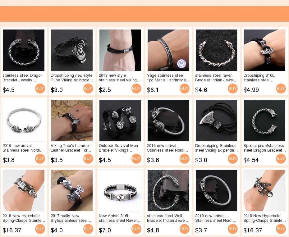 Dropshipping Stainless steel Viking thor hammer pendant hand made really leather Bracelet for men gift