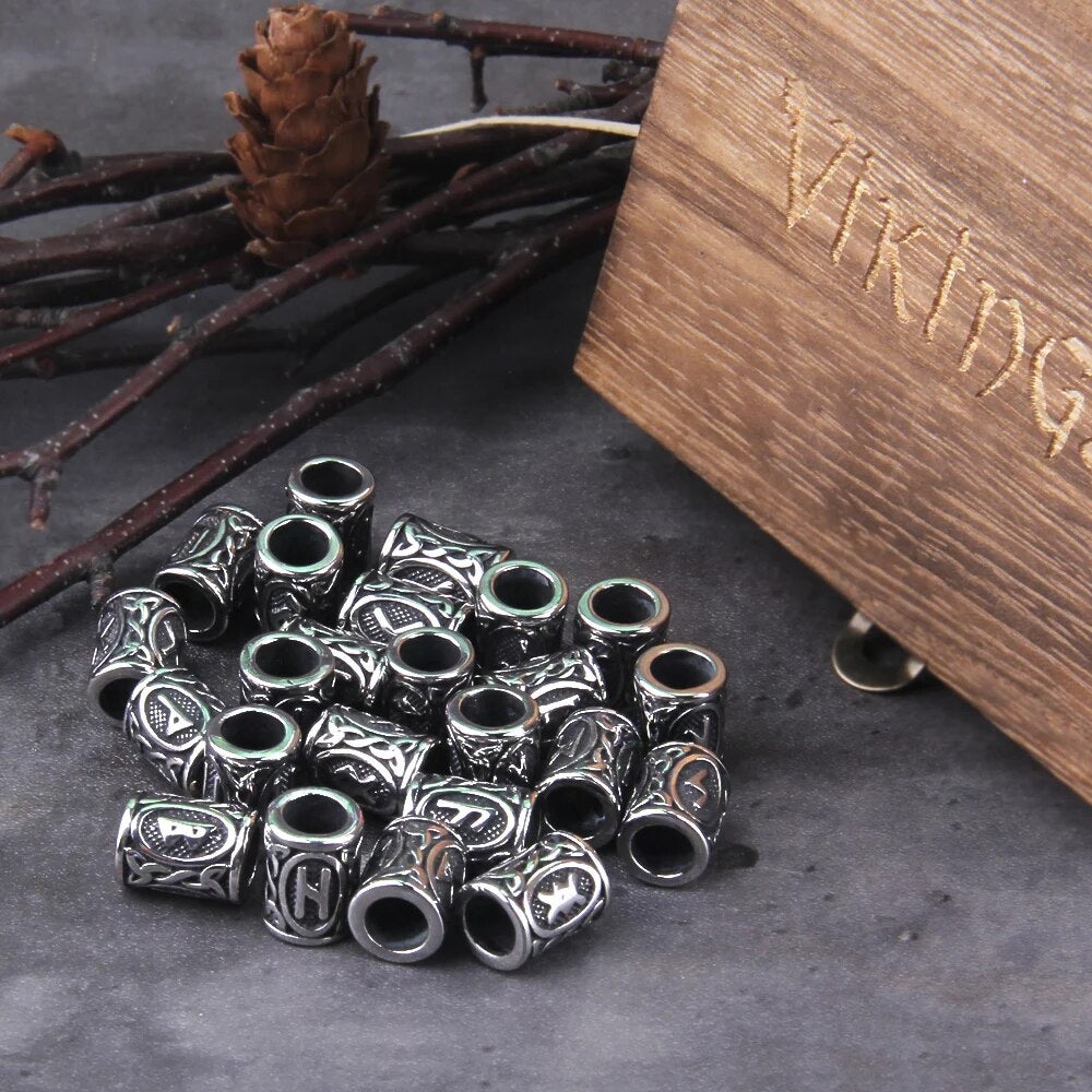 24Pcs Futhark Runes Viking Beads for Beards and Necklace